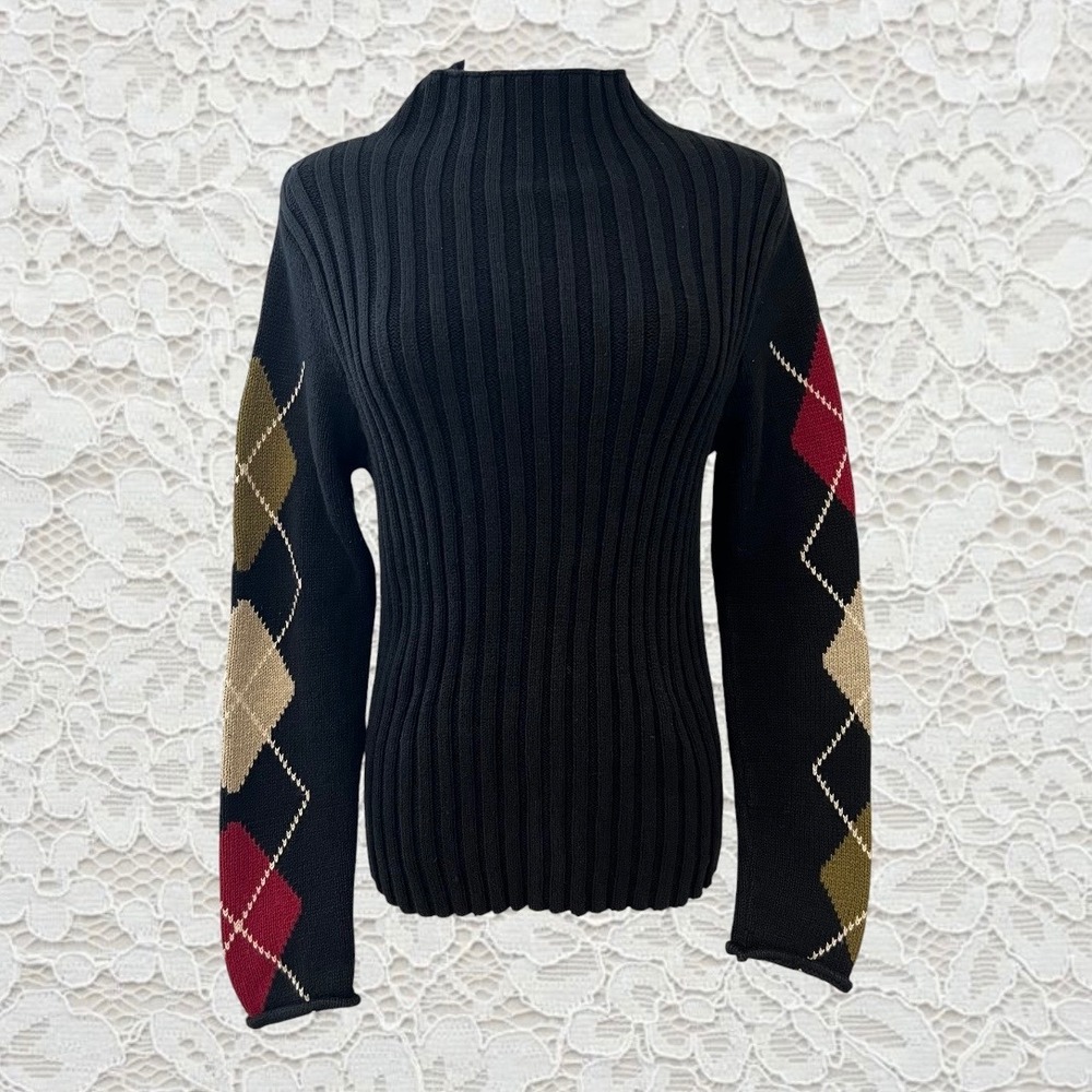 vintage 90s argyle patterned turtleneck sweater